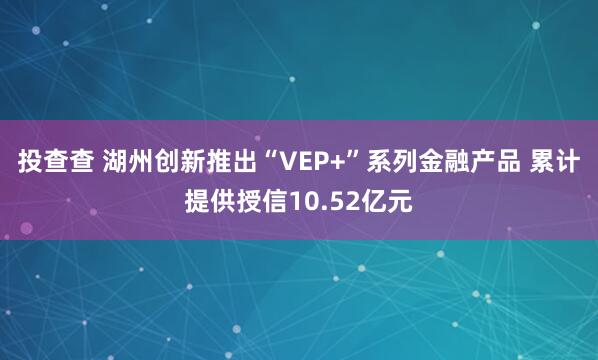 投查查 湖州创新推出“VEP+”系列金融产品 累计提供授信10.52亿元